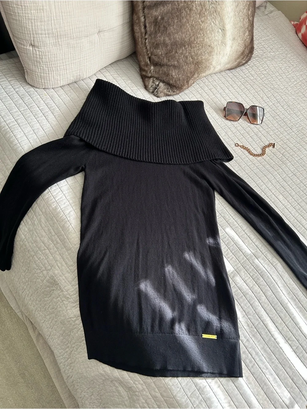 Michael Kors, Y2k black cotton fold over ribbed sweater top long sleeve S